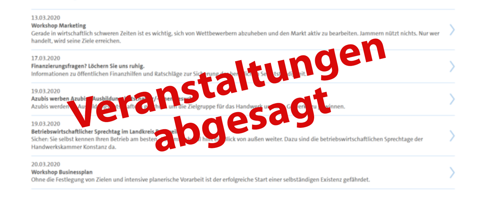 Veranstaltungen abgesagt