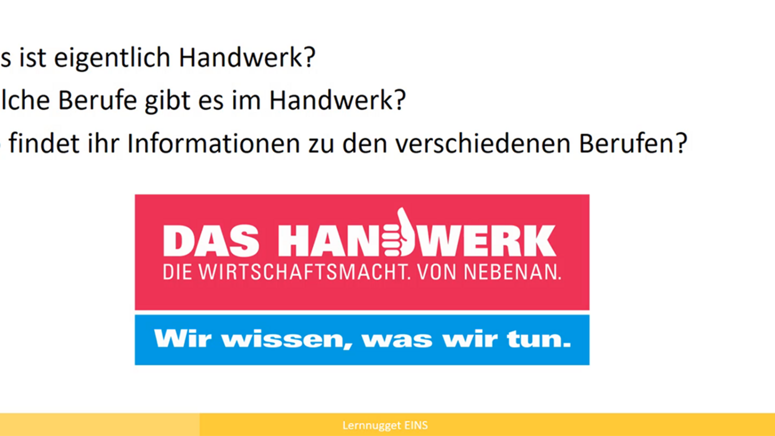 Screenshot aus einem Lern-Nugget der digitalen Infotour durchs Handwerk.