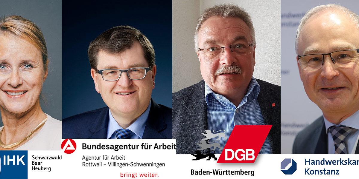 Birgit Hakenjos-Boyd, Thomas Dautel, Hans-Peter Menger, Werner Rottler Vier Vertreter des regionalen Bündnisses für Ausbildung: Birgit Hakenjos-Boyd, Thomas Dautel, Hans-Peter Menger, Werner Rottler