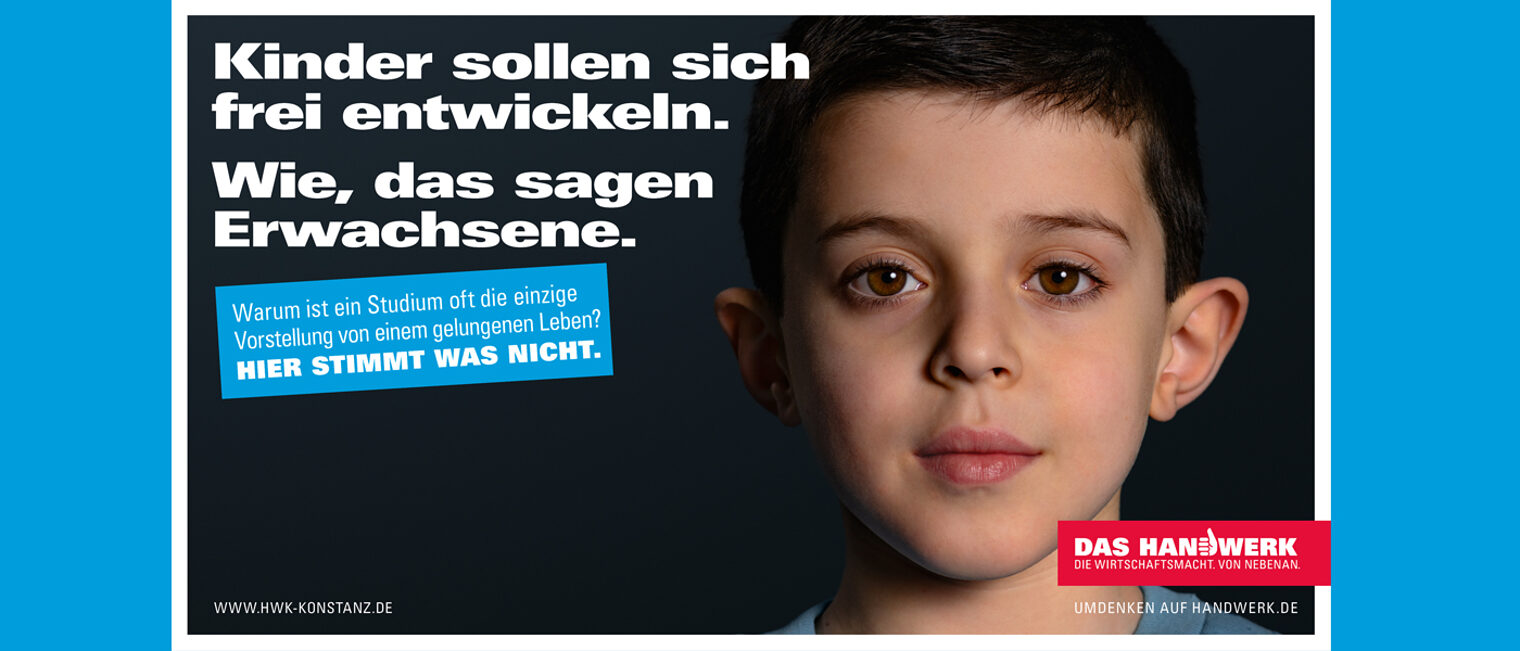 Werbeplakat der Imagekampagne des Deutschen Handwerks mit Portrait eines Jungen.