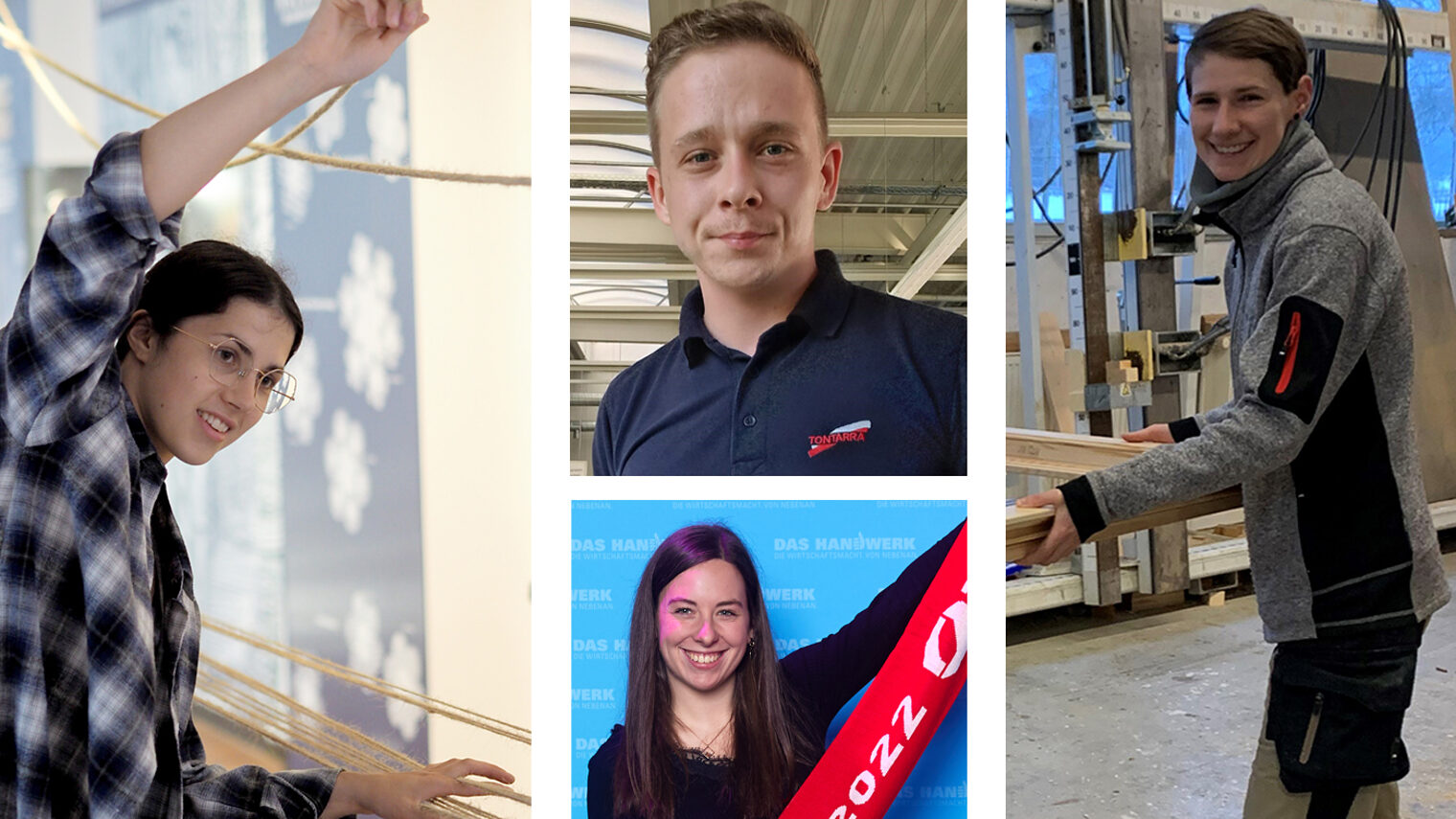 Collage der vier Siegerinnen und Sieger des Bundes-PLW 2022: Sophie Muffler, Nico Stocker, Jana Siedle und Leonie Rösch.