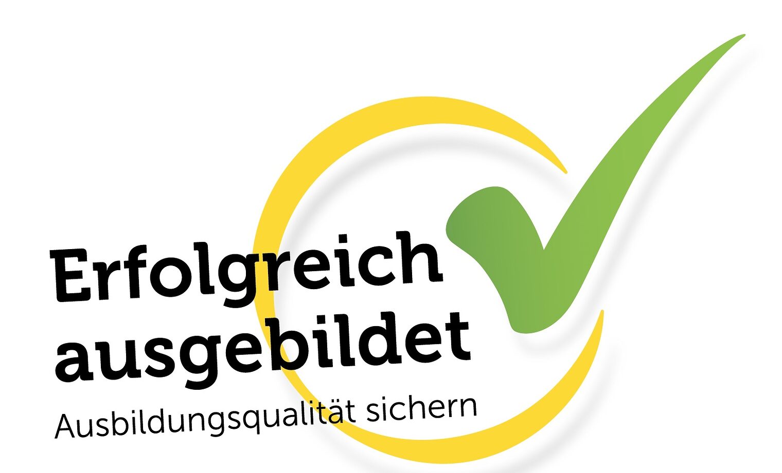Logo von "Erfolgreich ausgebildet" mit gelbem Kreis und grünem Haken