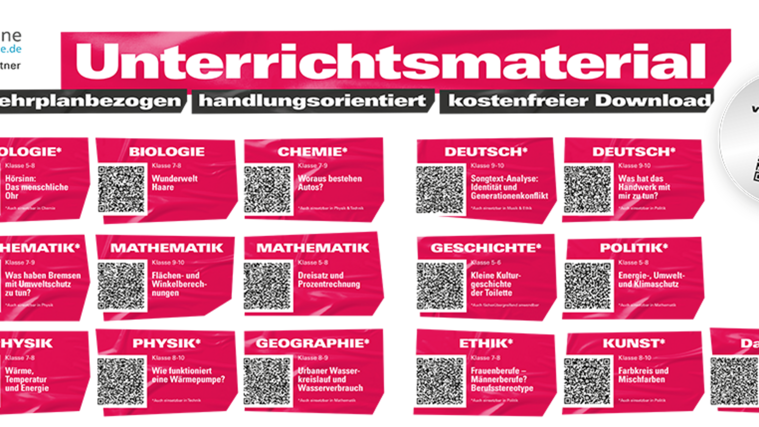 Poster mit vielen QR-Codes zum Thema Handwerk in Schulen