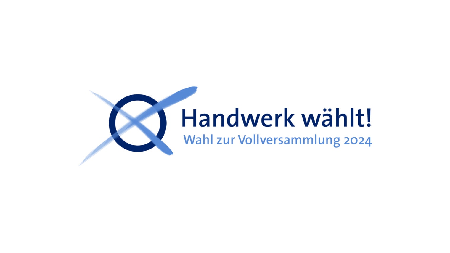 Logo der Wahl der Vollversammlung der Handwerkskammer Konstanz mit angekreuztem Kreis und Schriftzug: Handwerk wählt! Wahl zur Vollversammlung 2024