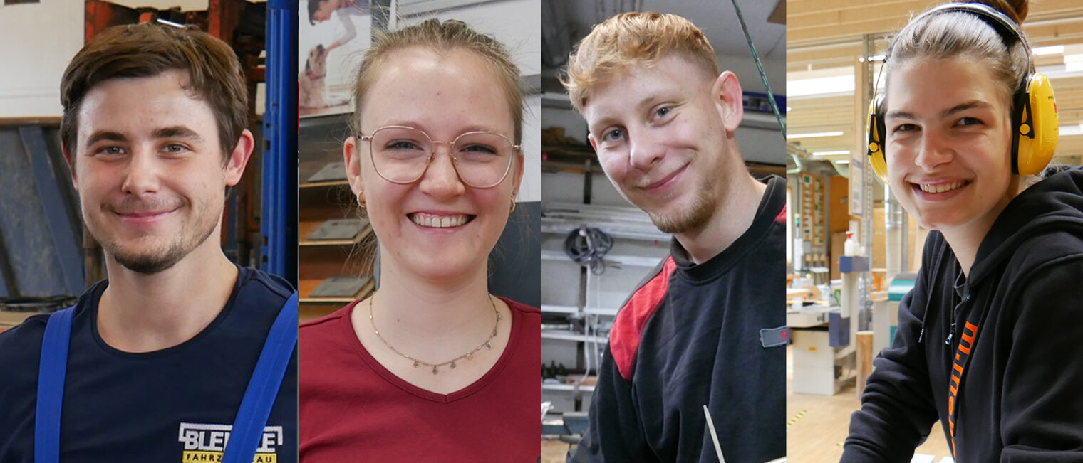 Collage mit vier verschiedenen HandwerkerInnen 