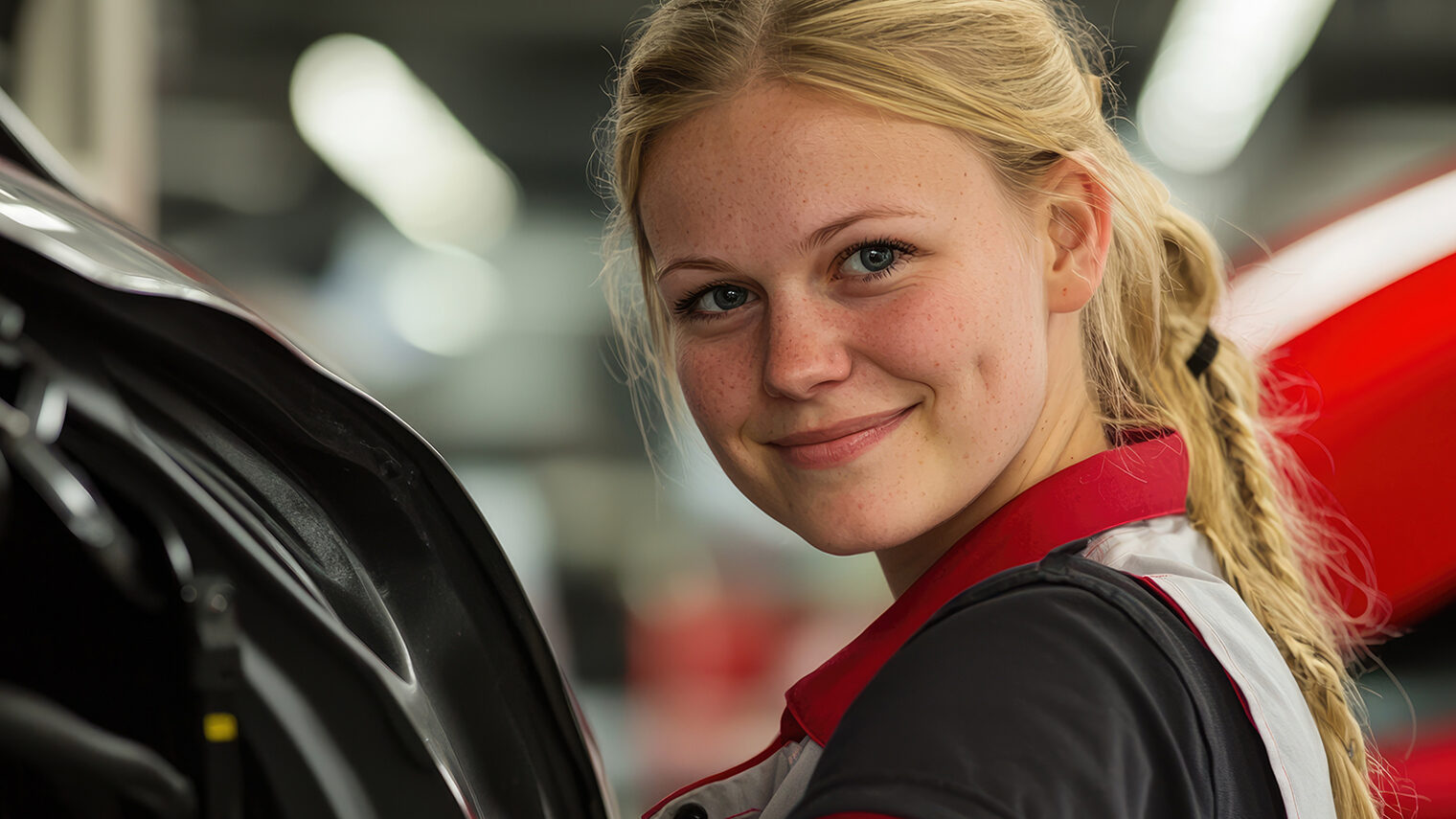 Mädchen steht an einem Auto