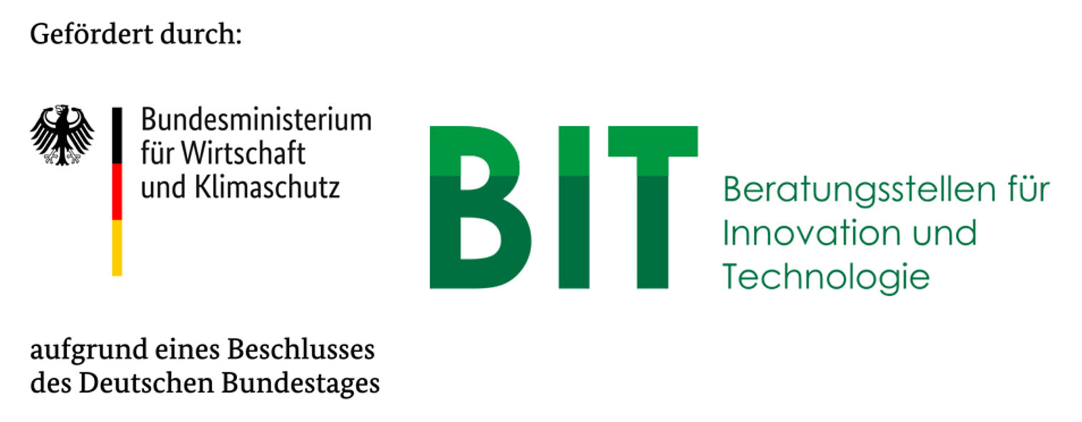 Förderhinweis mit Logos von Bundeswirtschaftsministerium und BIT