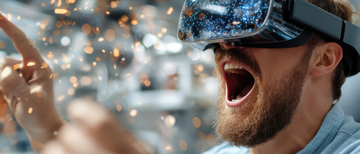 Ein Mann mit VR-Brille