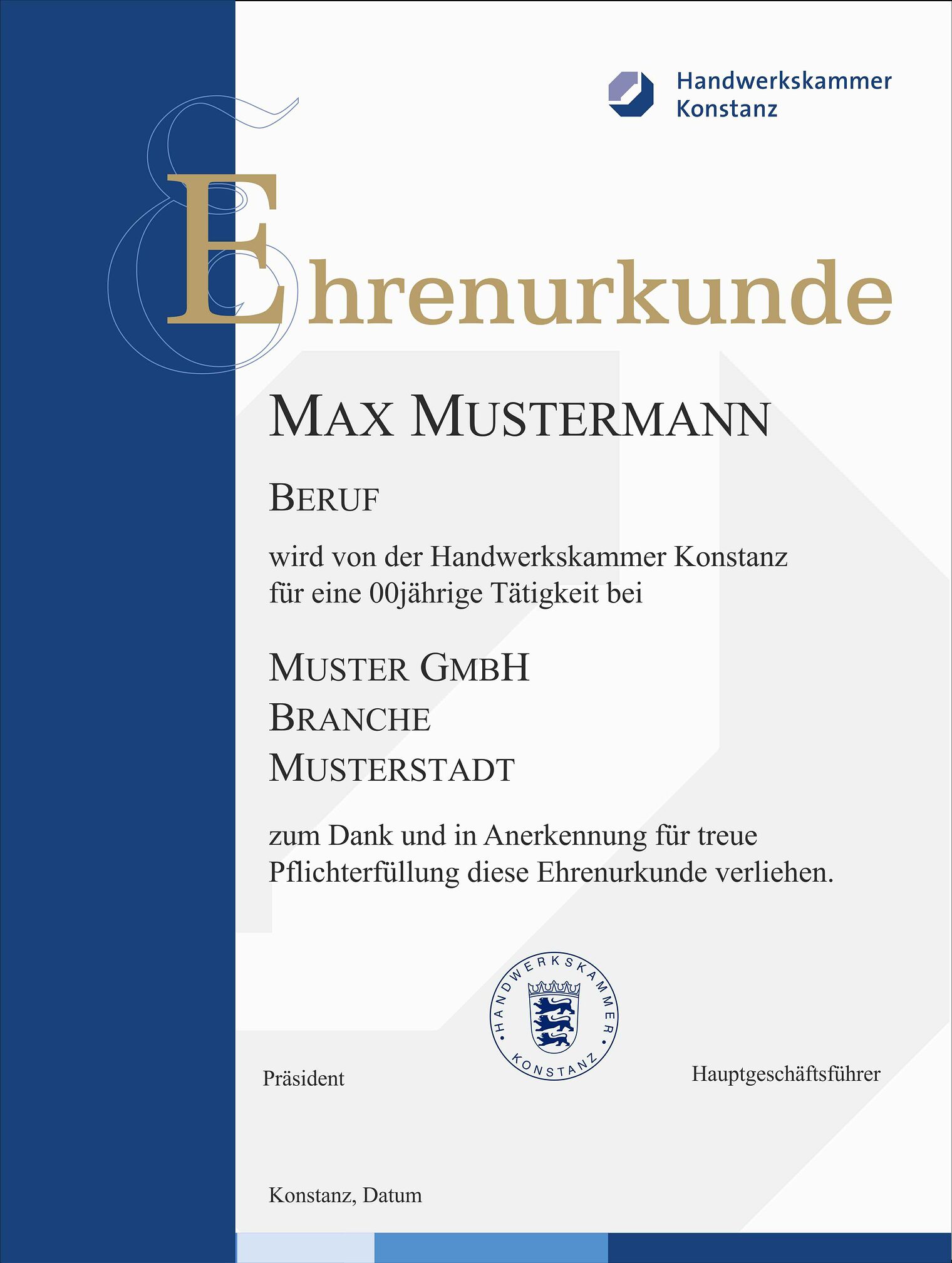 Muster Ehrenurkunde 