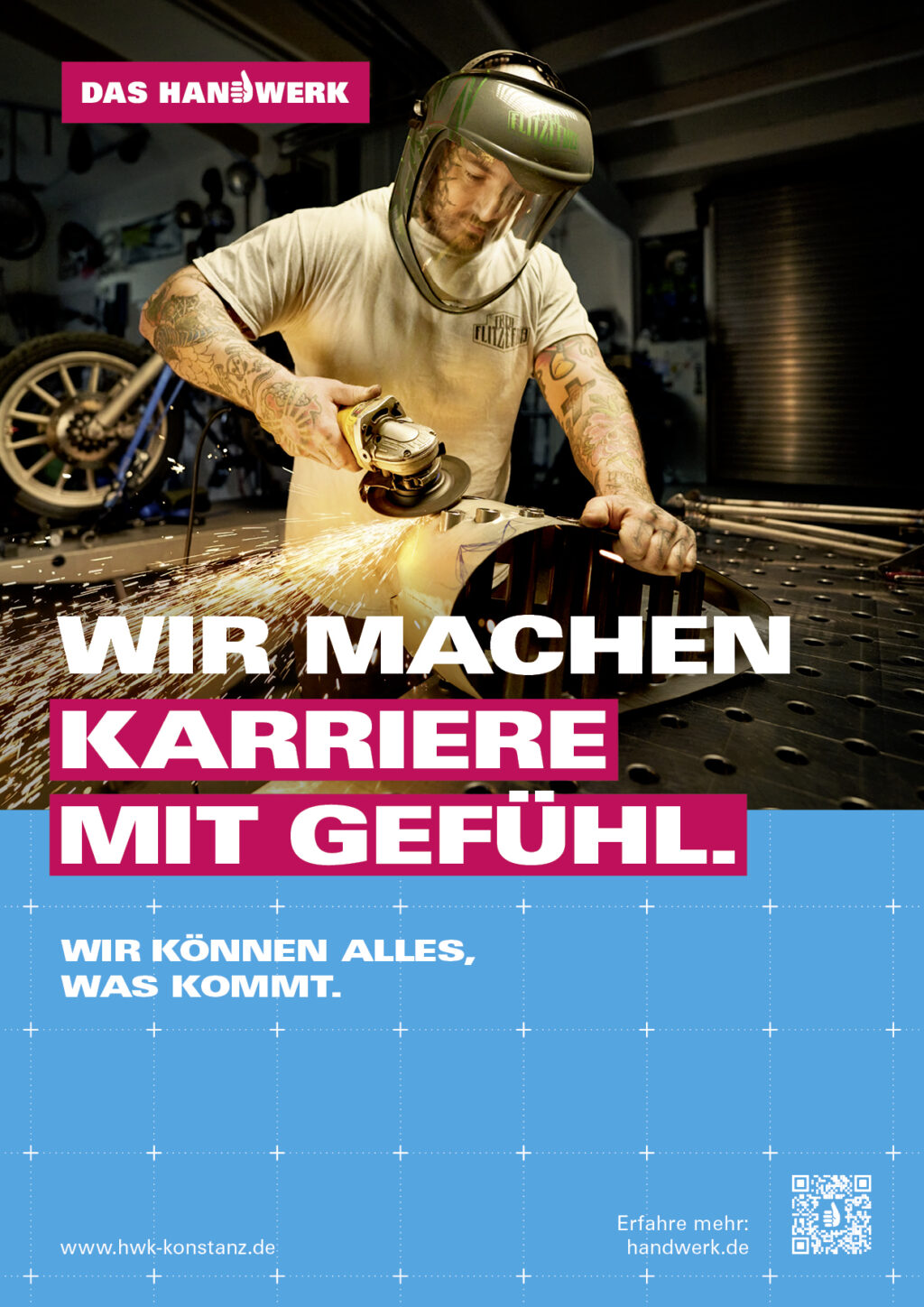 Plakat der Imagekampagne für das Handwerk mit Elektroniker-Azubi David und Schriftzug: Die Zukunft will, dass Du sie machst.